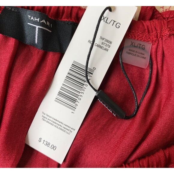 T Tahari Red Midi Dress XL Ruffle Smock Waist & Cuffs Pockets NWT 10014 - Picture 3 of 14
